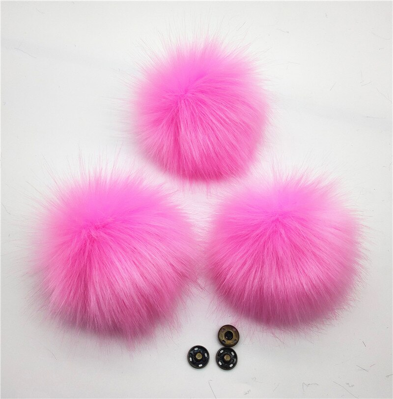 Boule en fausse fourrure colorée pour bonnets 12cm, pompon en fourrure artificielle pour bonnet, sac pour chaussures avec bouton-pression