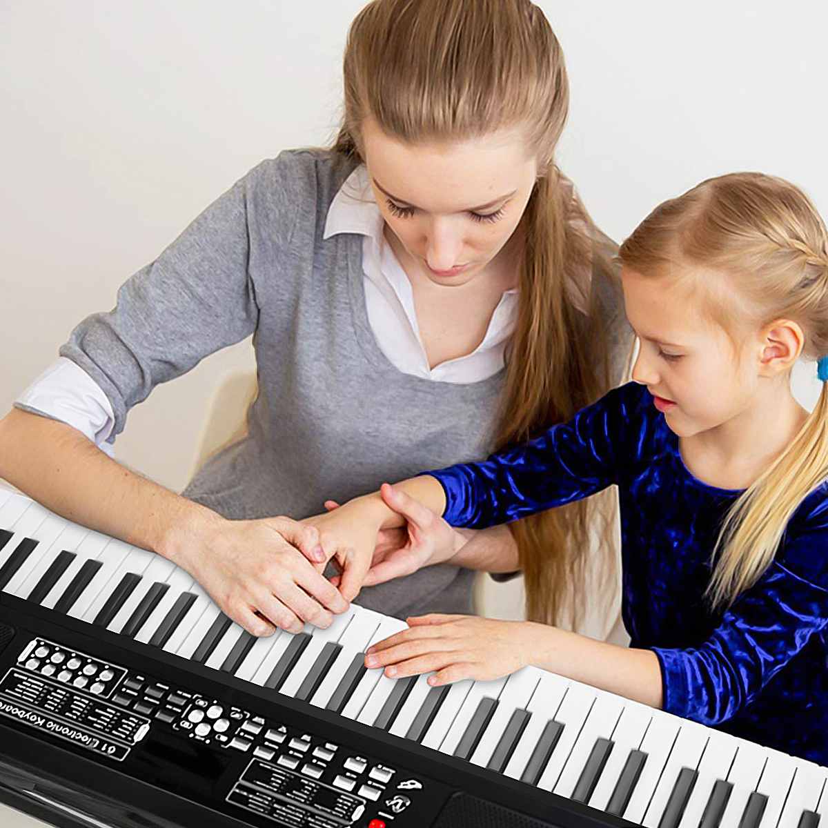 Black/White 61 Key Digital Music Electronic Keyboard Electric Piano with Music Stand Microphone USB Cable Kids
