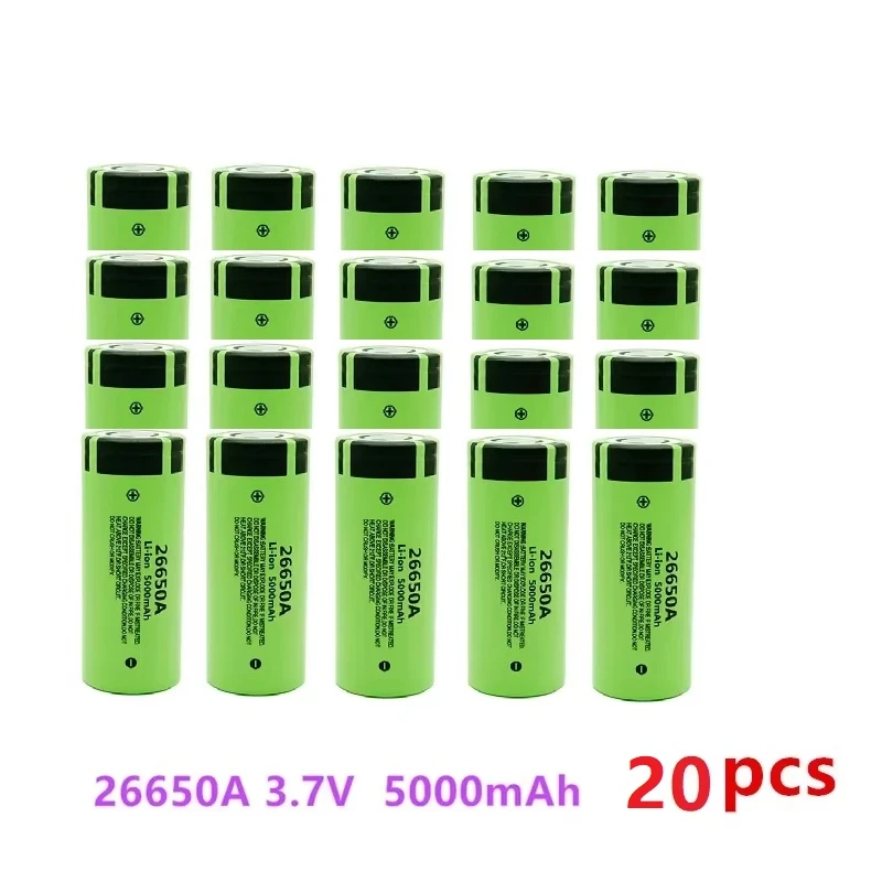 26650A 3.7V 5000mAh Battery High Capacity 26650 20A Power Battery Lithium Ion Rechargeable Battery for Toy Flashlight