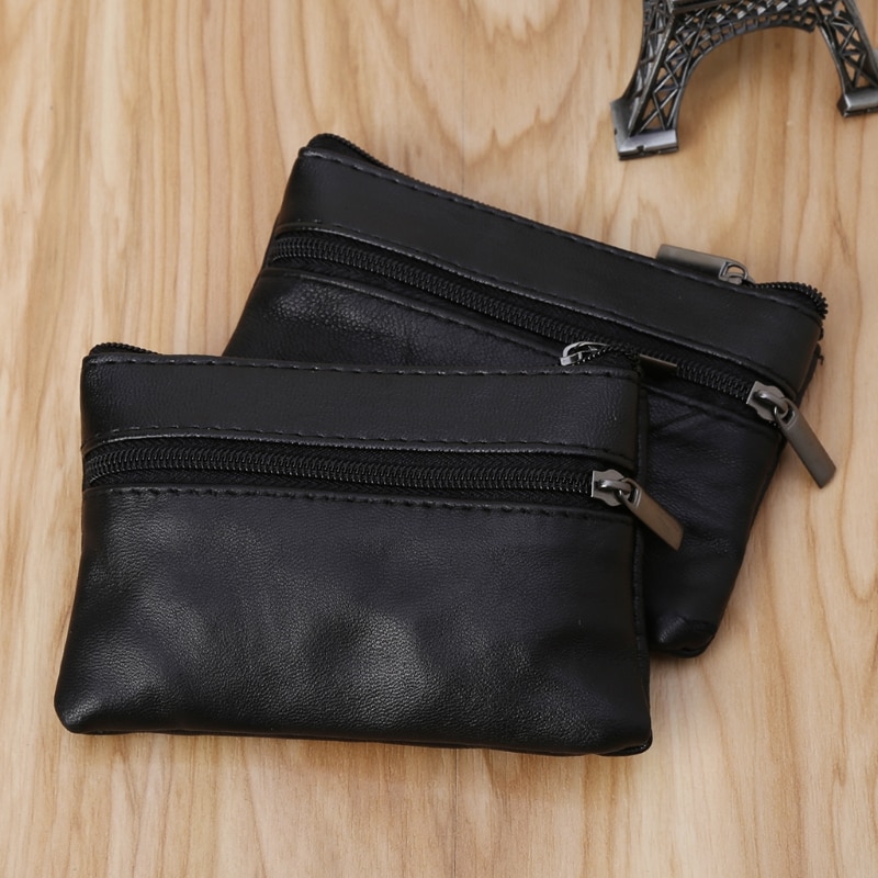 Men Women Card Coin Key Soft Holder Zip Leather Wallet Pouch Bag Purse Black Mini Coin Holders