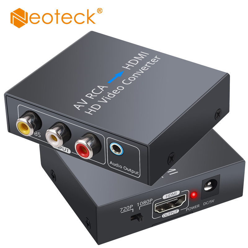 Neoteck AV RCA to HDMI-compatible Converter Video Converter Support PAL/NTSC 1080P RCA Composite CVBS Adapter + 1.5m AV Cable