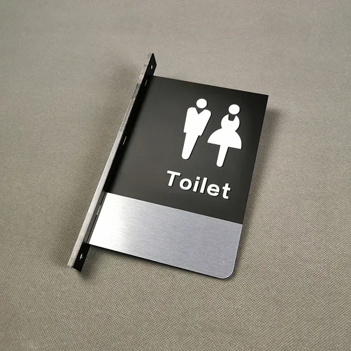 Letrero de puerta de doble cara para hombre y mujer, señal de recordatorio de baño montada en el lateral, señalización de inodoro para Hotel y WC: Rosa claro