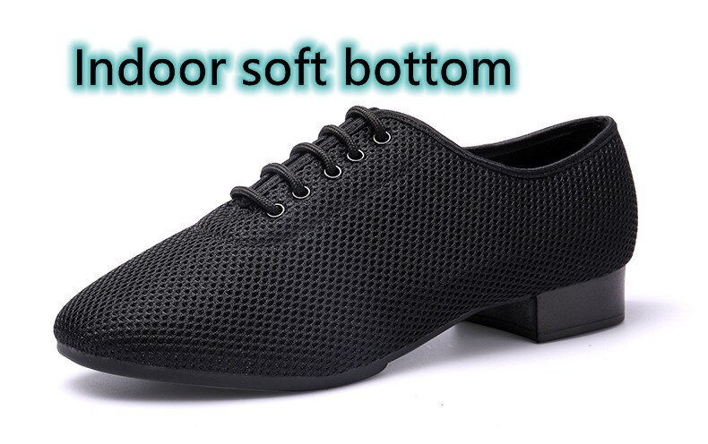 Männer Standard Tanz Schuhe Ballsaal/draussen Schuh gewebte Leinwand Gittergewebe Niedrigen Ferse Moderne Tanzen Schuh FR38-46: Schwarz Sanft Unterseite / uns11.5-FR44