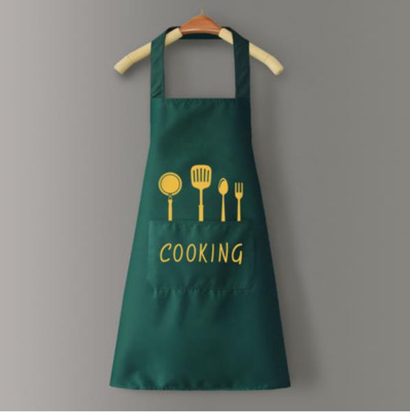 kitchen Apron woman Household man Cooking Men Women chef Oil-proof Waterproof Adult Coffee Overalls Wipe Hand pinafore: green