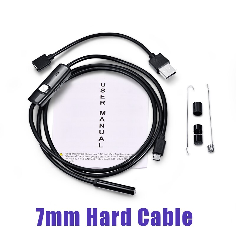 QZT-Mini cámara endoscopio USB, 5,5mm/7mm, cámara de vídeo secreta, impermeable, Micro cámara de inspección, endoscopio USB C para teléfono Android: 1 m / 1200P Hard Cable