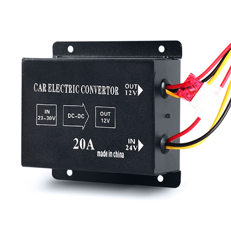 20a dc 24v to 12v 6 trådig elektrisk växelriktare, spänningsreducerare, steg-down-transformator för bilstereo, subwoofer