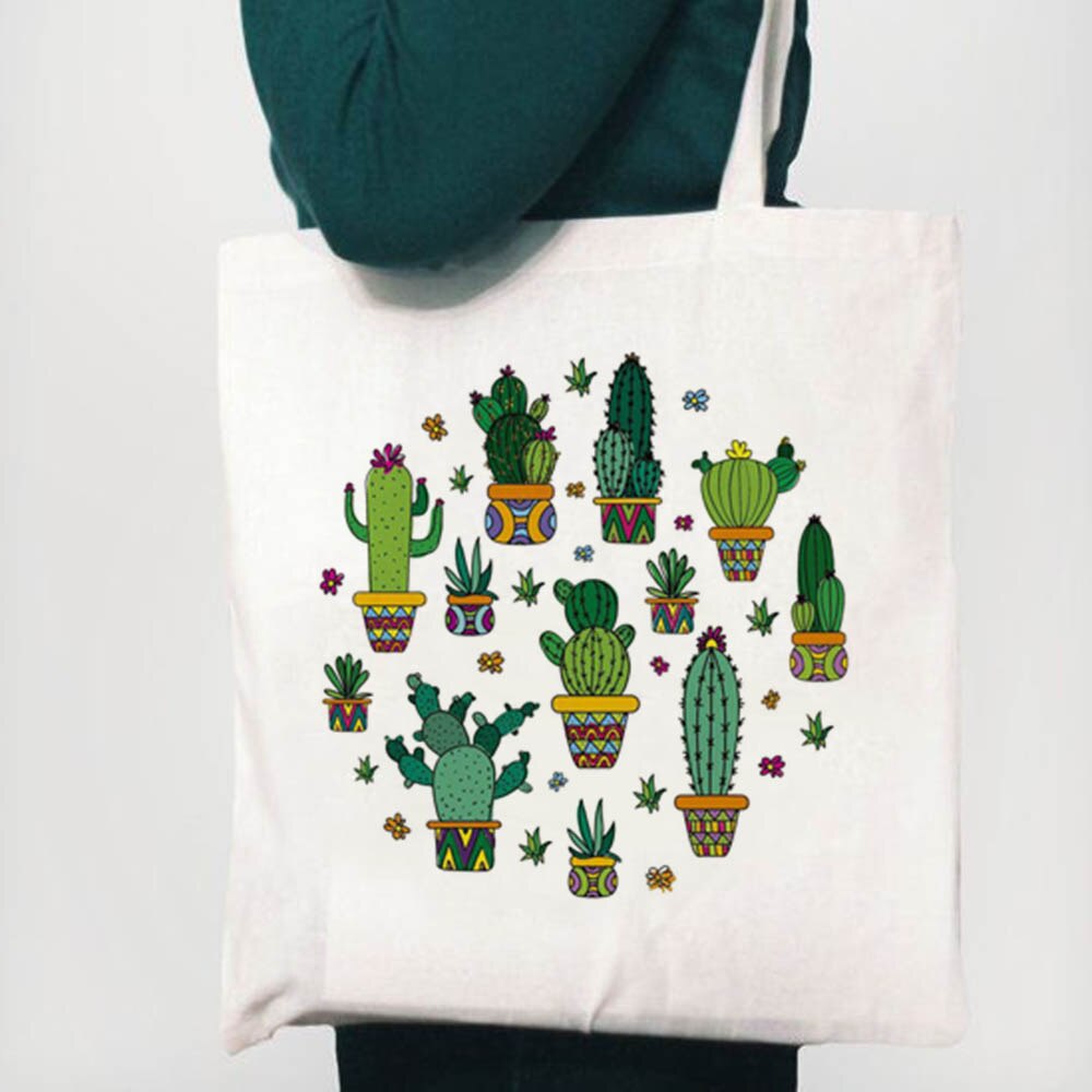Kan ikke røre ved denne kaktus tegning udskrivning genanvendelig shopping lærred tote taske kvinde shopper studerende bog tasker kvinder taske: B1654- spsk. m