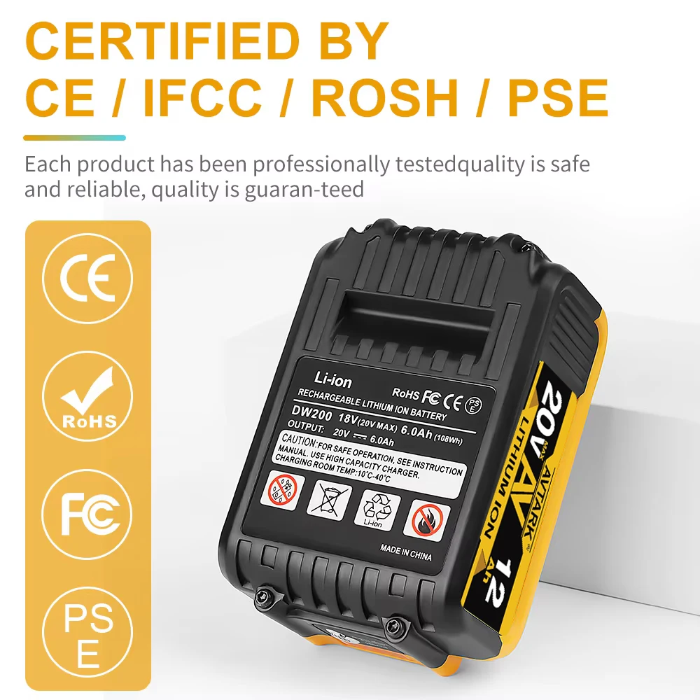 100% Original 12000mAh 20V for Dewalt Power Tool Battery DCB206 20V 12.0Ah Battery DCB206 20V Battery DCB205 DCB200 DCB204-2