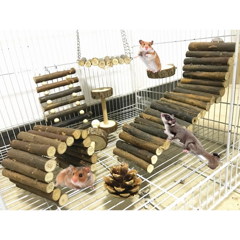 8 Stuks Hamster Speelgoed Set Houten Kooi Swing Kinderziektes Speelgoed Klim Ladder Bridge Oefening Spelen Tanden Care Speelgoed Voor Konijnen gerbils