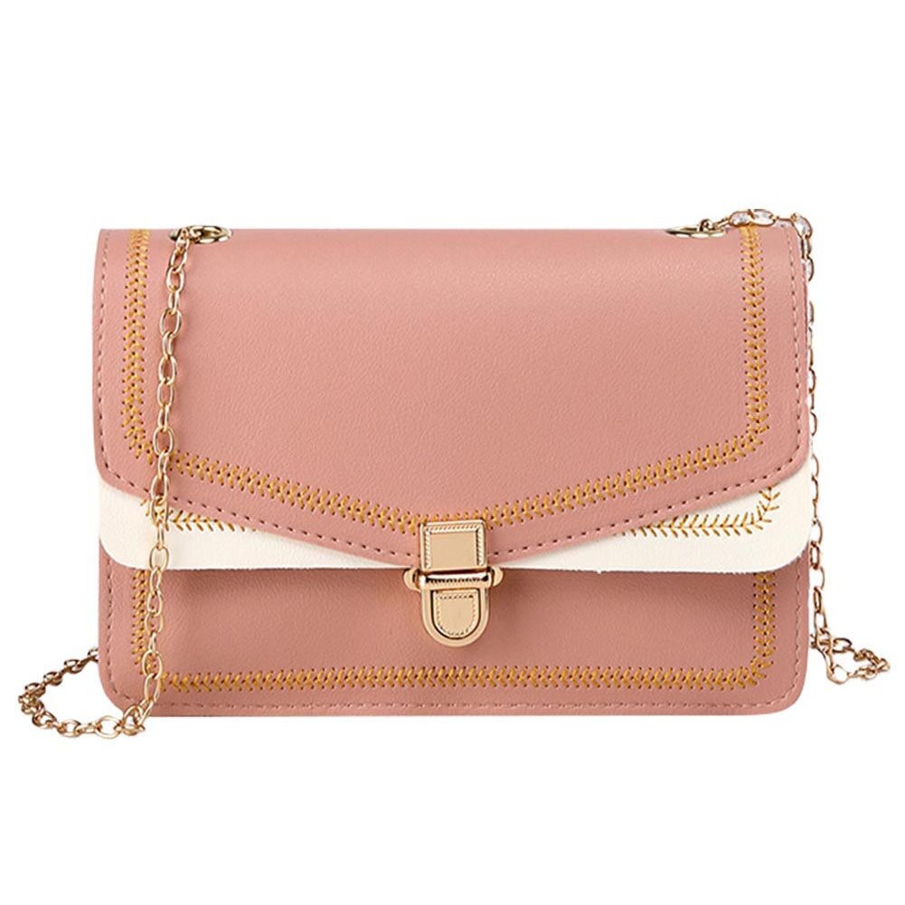 Vrouwen PU Lederen Schoudertas Borduurwerk Hasp Gesp Keten Crossbody Tassen Vrouwen Messenger Bags Bolsa Feminina: Roze