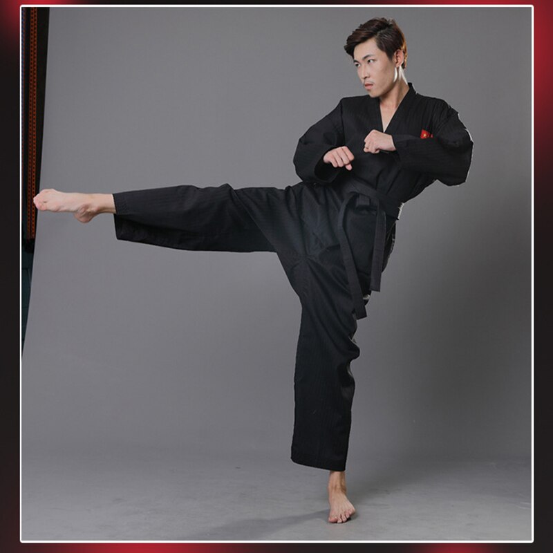 Black Karate Uniform with Waistband Belt Taekwondo Suit For Adult Children Women Men Kung Fu Training Gym Clothes