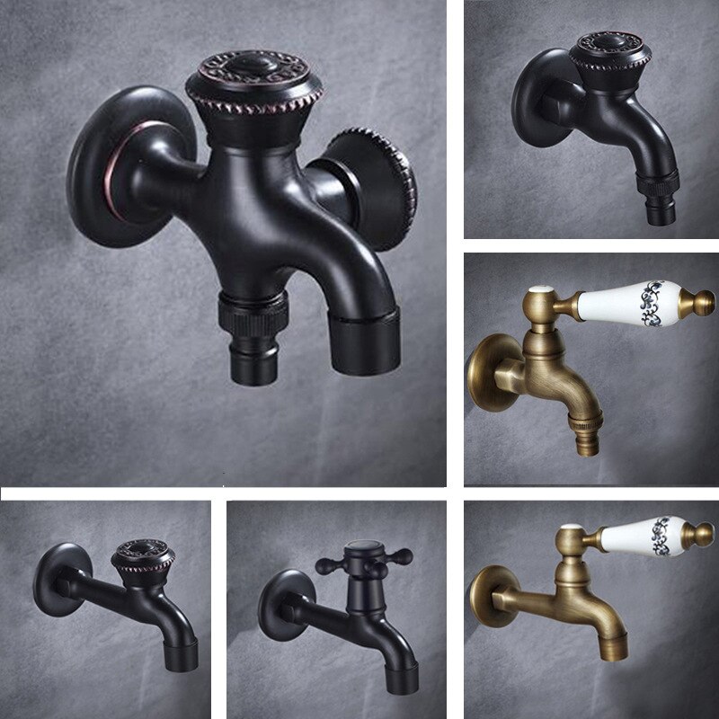 Variety Brass Lengthen Wall Mounted washing machine Bibcock Decorative Outdoor Garden Faucet one-in and two-out single cold Taps