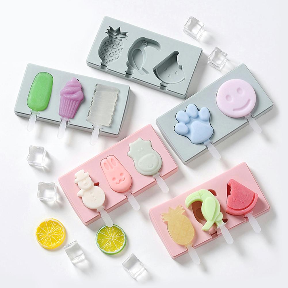 Silicone Ice Pop Molds 3-Cavity Funny Popsicle Mold Ice Cream Mould DIY Candy Chocolate Soap Jelly Moulds Tray
