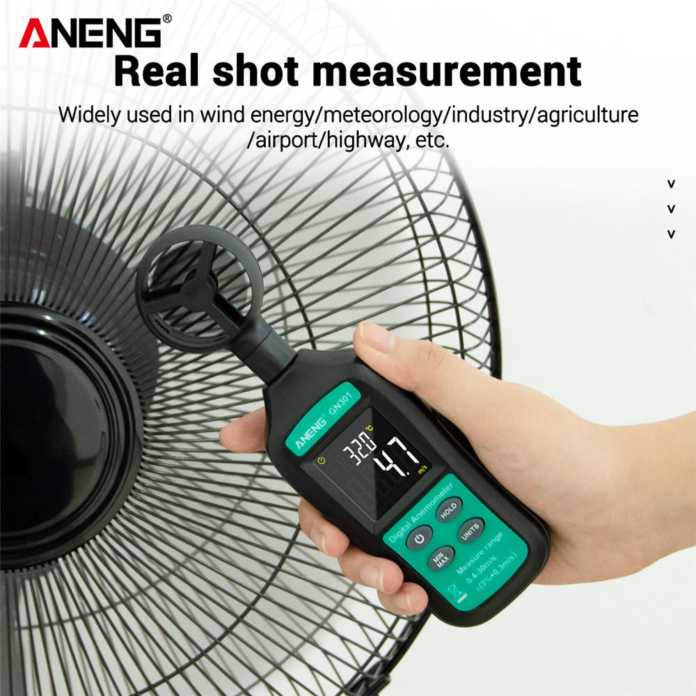 Aneng GN301 Digitale Anemometer 0-30 M/s Wind Meter -10 ~ 45C Temperatuur Tester Anemometro Met Lcd backlight Display