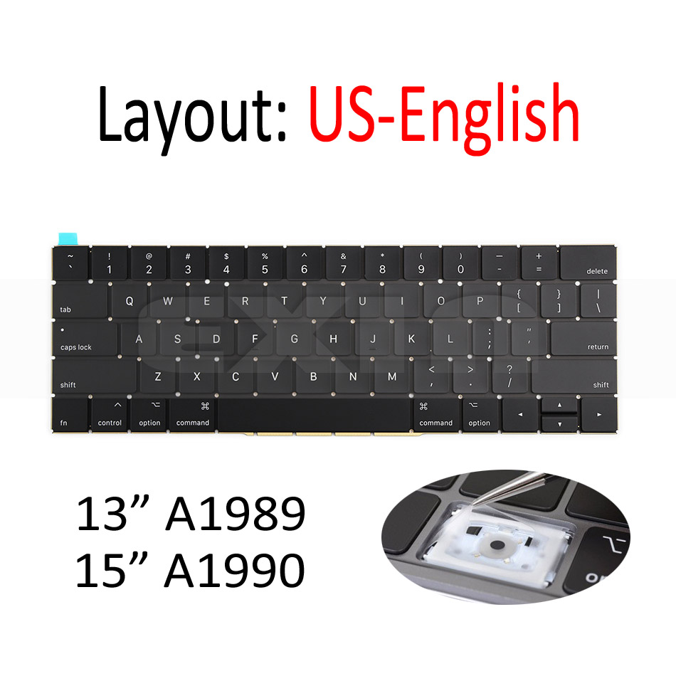 A1989 A1990 Toetsenbord US UK Engels voor Macbook Pro 13 "15" Toetsenbord MR9Q2 MR932 MR942 EMC 3124 EMC 3215: WIT