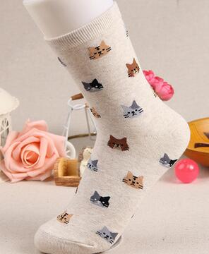 1 paar/partij koreaanse stijl vrouw cartoon kat katoenen sokken casual zachte sokken 4 kleuren