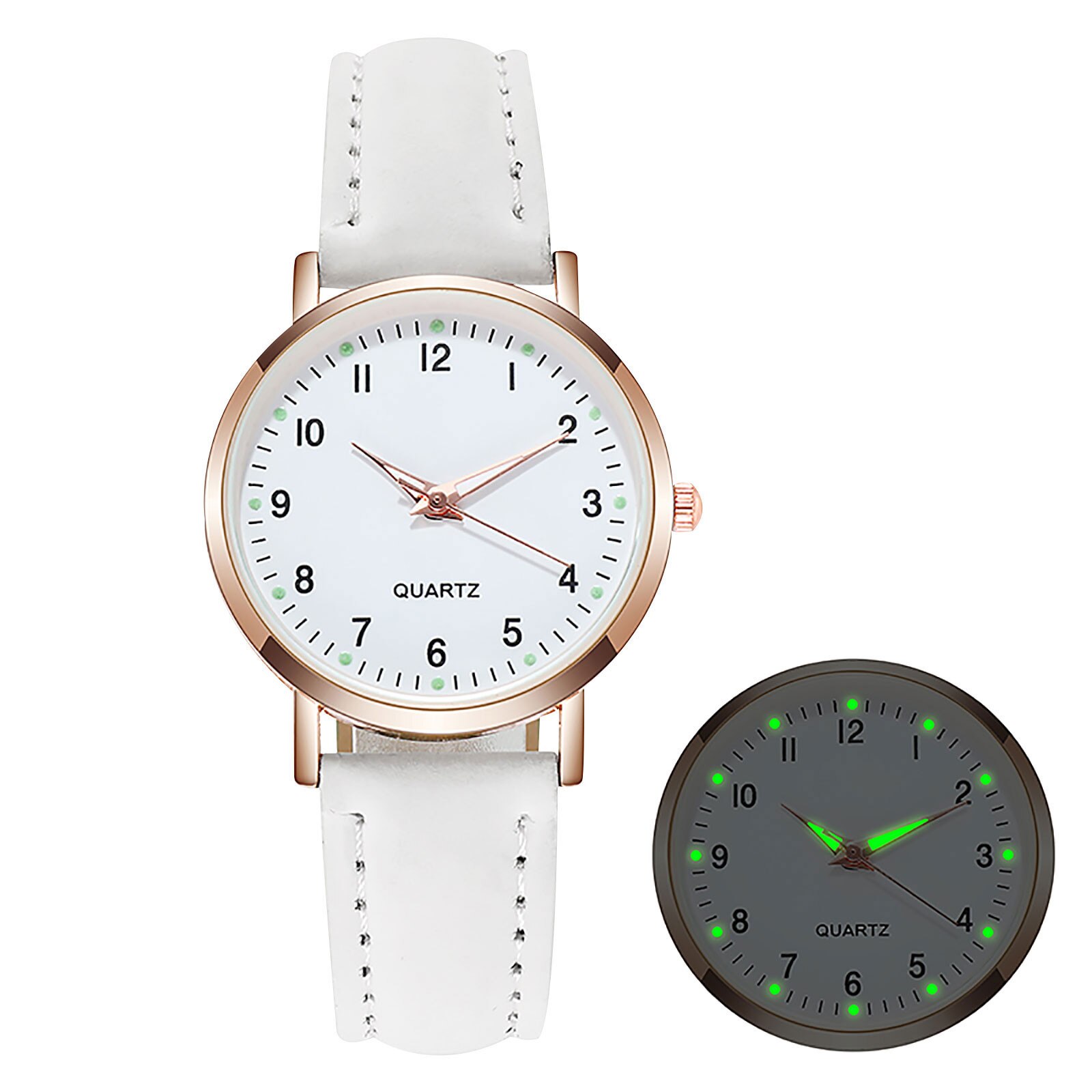 Retro Women's Luxury Leather Band Analog Quartz Wrist Watch Ladies Diamond-studded Luminous Watch Clock Zegarek Damski: White