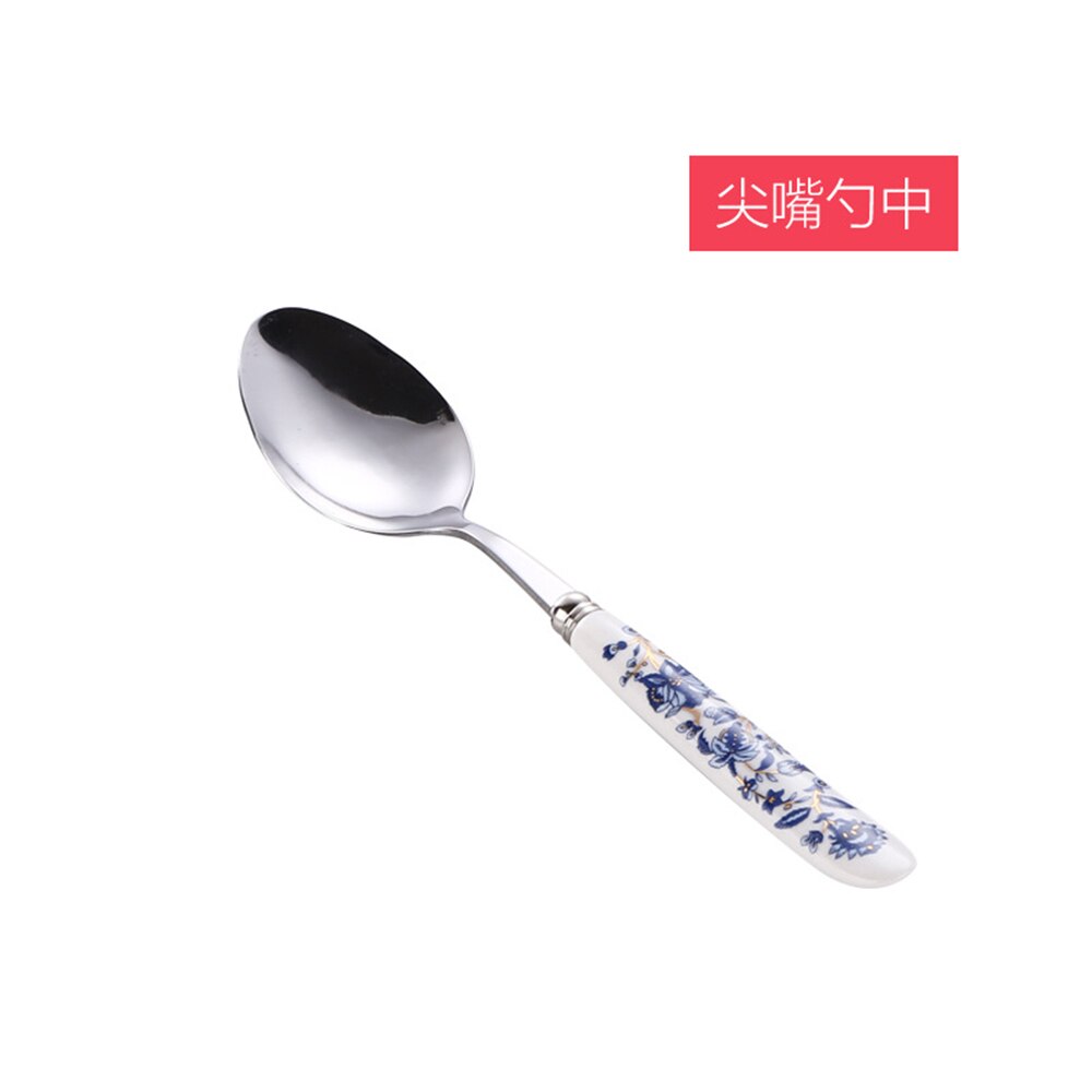 Korean Stainless Steel Metal Ceramic Handle Tableware Spoon Chopsticks Fork Dinner Knife Free Combination Cutlery Set: 11