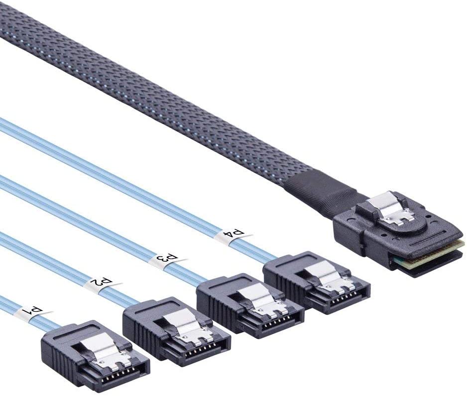 6G Internal Mini SAS 36pin SFF-8087 Male to 4X SATA 7pin Female Fan-Out Cable, 1-m(3.3ft)