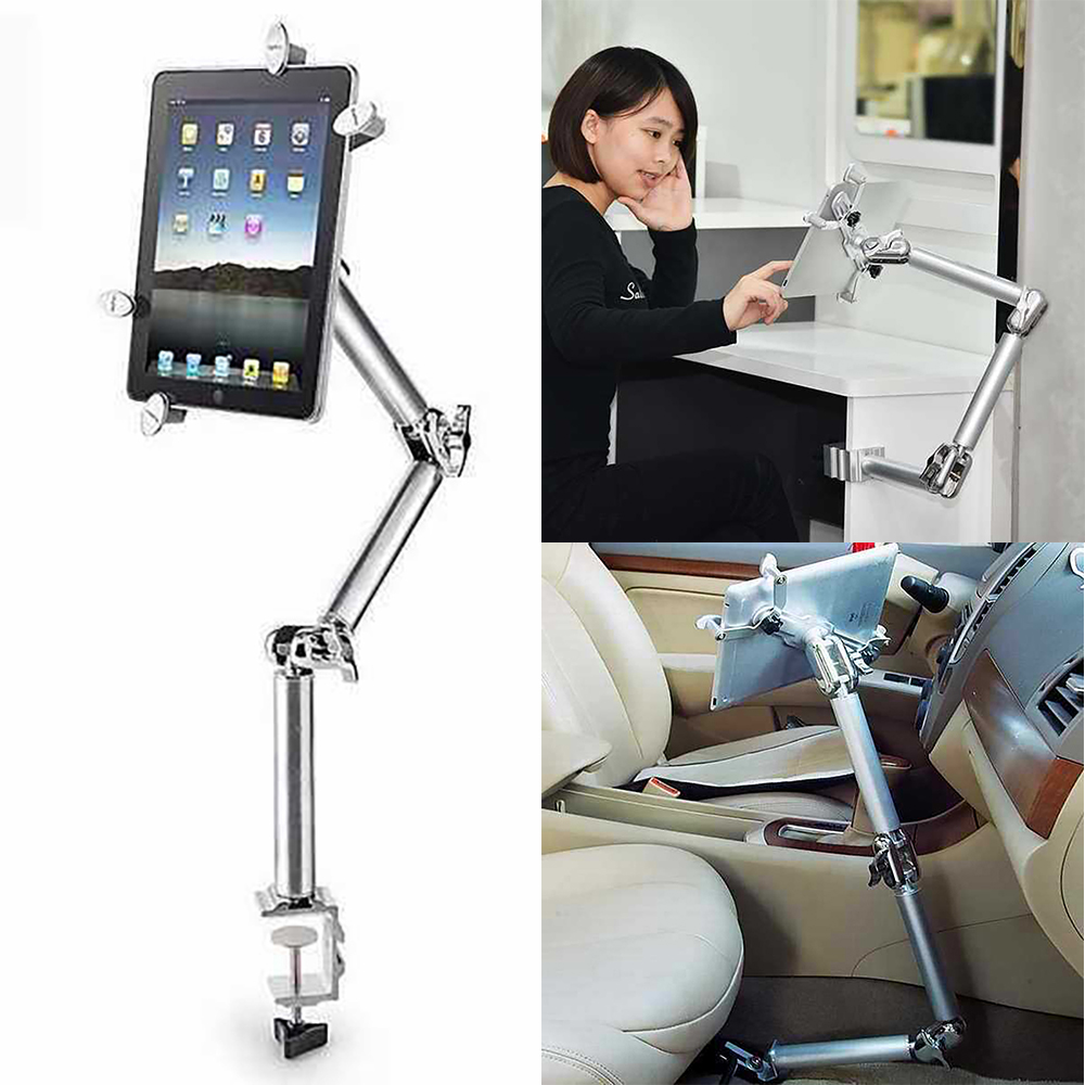 Opvouwbare Multifunctionele Tablet Telefoon Houder Klem Auto Stand Aluminium 360 Rotatie Wall Mount Bed Beugel voor iPad Air Mini 7 -11