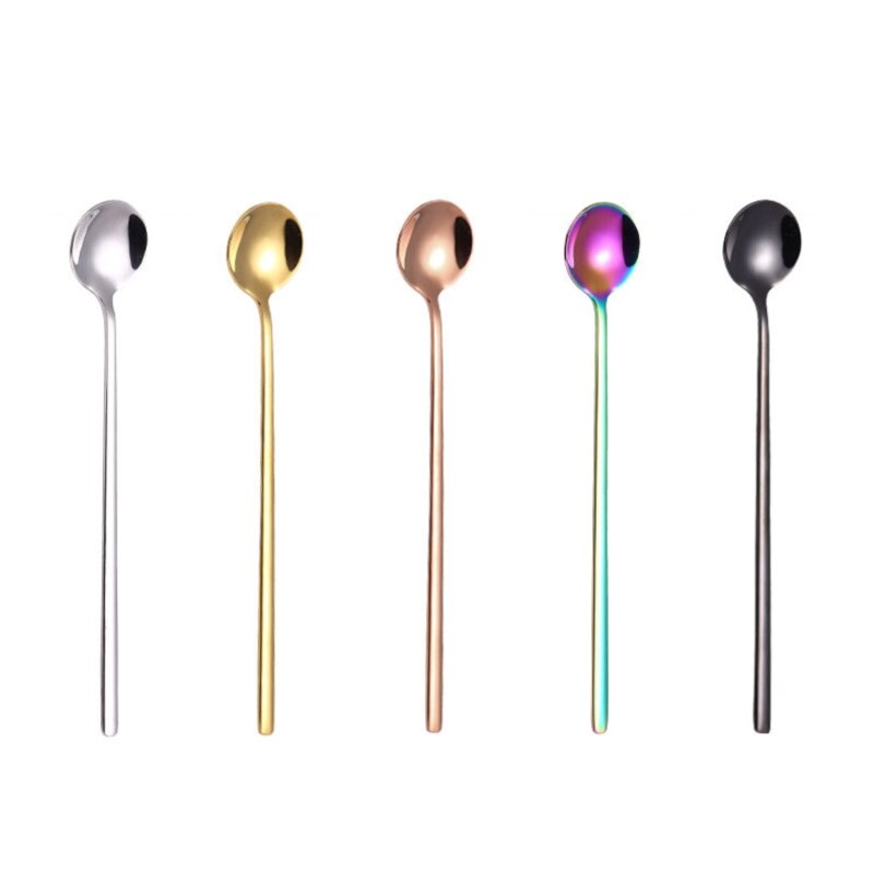 Rainbow Color Coffee Tea Stir Spoon Long Handle Ice Cream Dessert Spoons K9FA