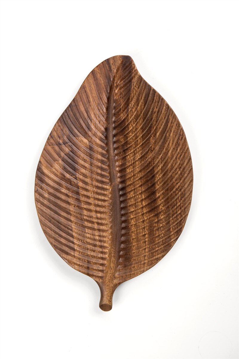Plato de Pan de madera con forma de hoja, platos de frutas, platillo, bandeja de té, postre, cena, Pan, bandejas de almacenamiento de platos de madera: 29.5x12.5CM