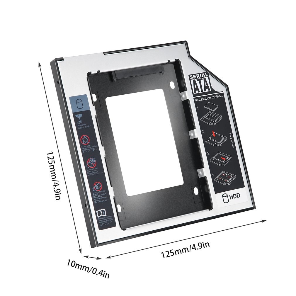 Disco Duro Universal SSD Caddy de 9,5mm, disco duro de segunda SATA de aluminio con 4 tornillos para adaptador de CD/DVD-ROM, Bahía óptica