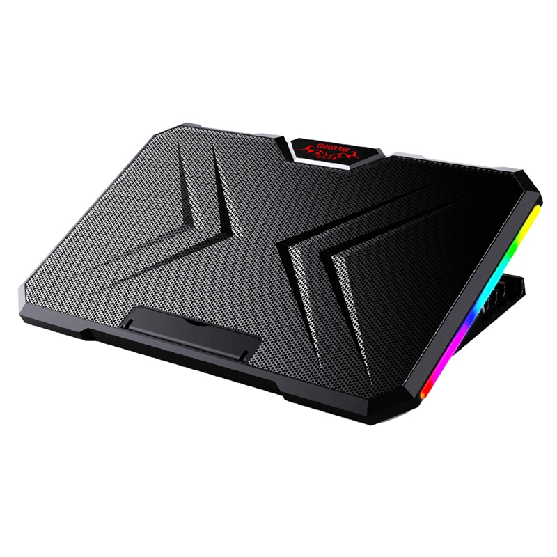 Podkładka chłodząca pod laptop 2 wyjątkowo ciche wentylatory 2 porty USB regulacja wysokości oświetlenie RGB efekt 12-17 Cal podstawka chłodząca do notebooka: Default Title