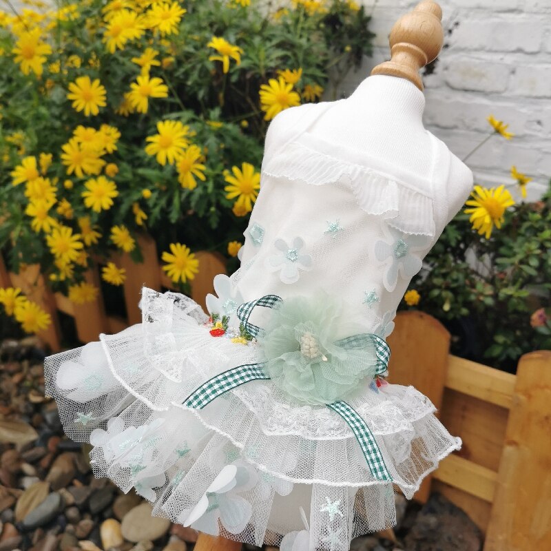 Fine Handmade Pet Dog Clothes Cute Pink White Flower Lace Tutu Dress Puppy Dog Clothing Summer Outfit Dog Skirt Poodle