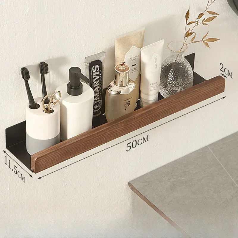 Étagère murale en bois pour douche, étagère de salle de bain, support de rangement sans poinçon, étagères de salle de bain en bois massif, étagère de douche sur le mur: Bourgogne