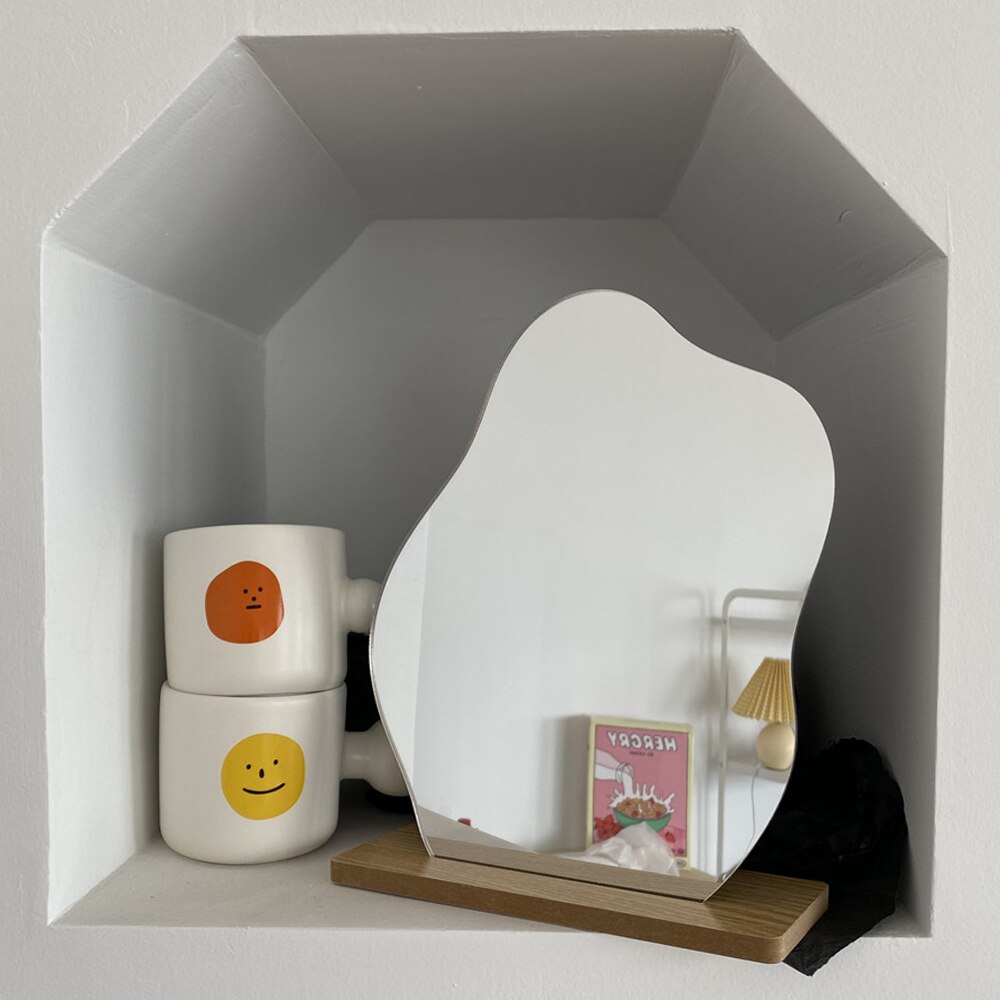 Make-Up Spiegel Onregelmatige Make Up Spiegel Ster Vorm Acryl Lens Houten Base Beauty Tools