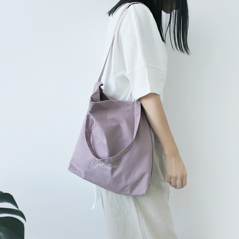 Vrouwen Canvas Schoudertas Boodschappentas Eco Casual Grote Katoenen Doek Tote Shopper Tassen Voor Lady Vrouw Handtassen Brief print: Purple
