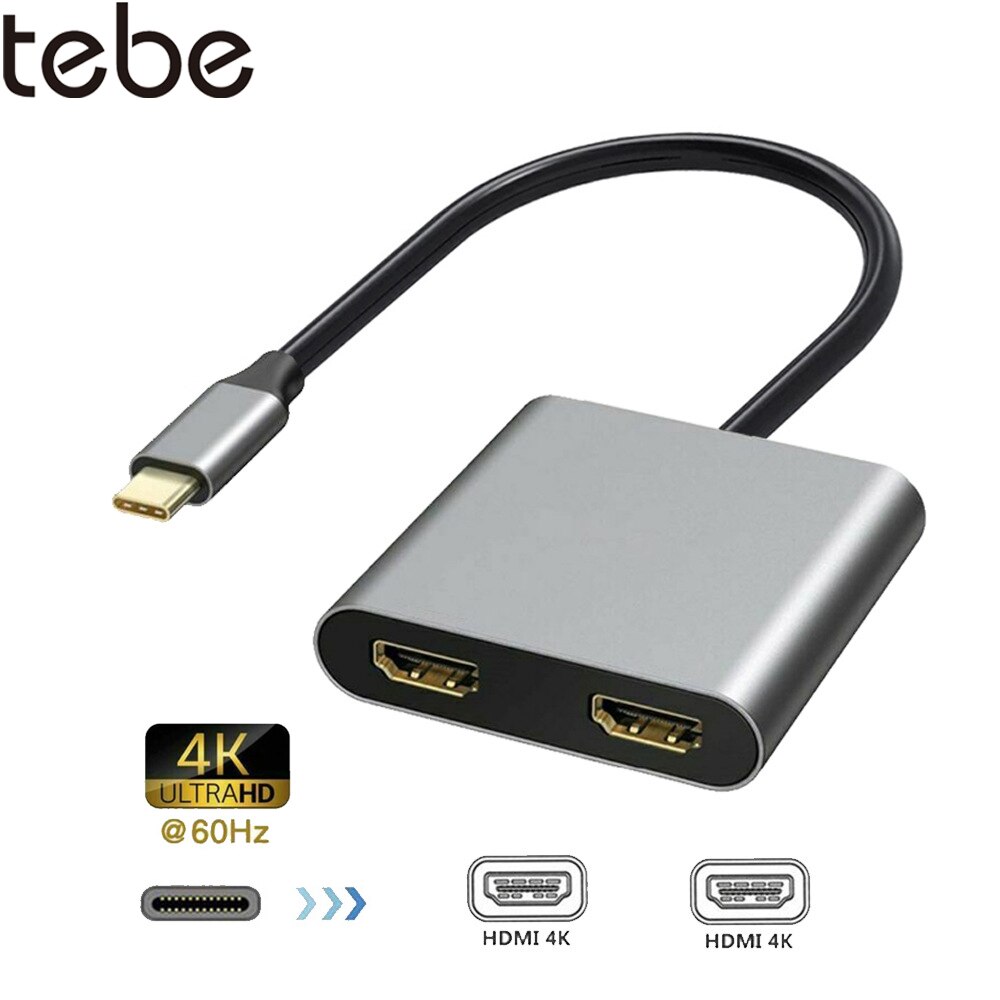 Tebe USB C Centrum na podwójny adapter zgodny z HDMI robić stacji dokującej MacBook/powietrze Centrum USB typu C robić konwertera kompatybilnego z 4K HDMI