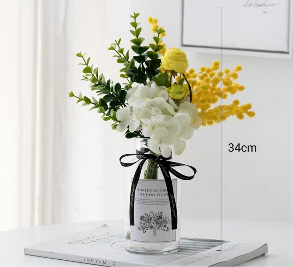 Plastic Vase Wedding Vases Flowers Home Decor Artificial Flower Bouquet with Vase Wedding Table Home Decoration: SET 15