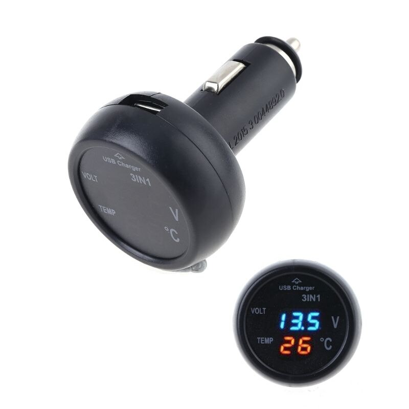 3In1 Multifunctionele Dashboard Auto Voltmeter Thermometer Usb Mobiele Telefoon Oplader X3UD: Red Blue Light