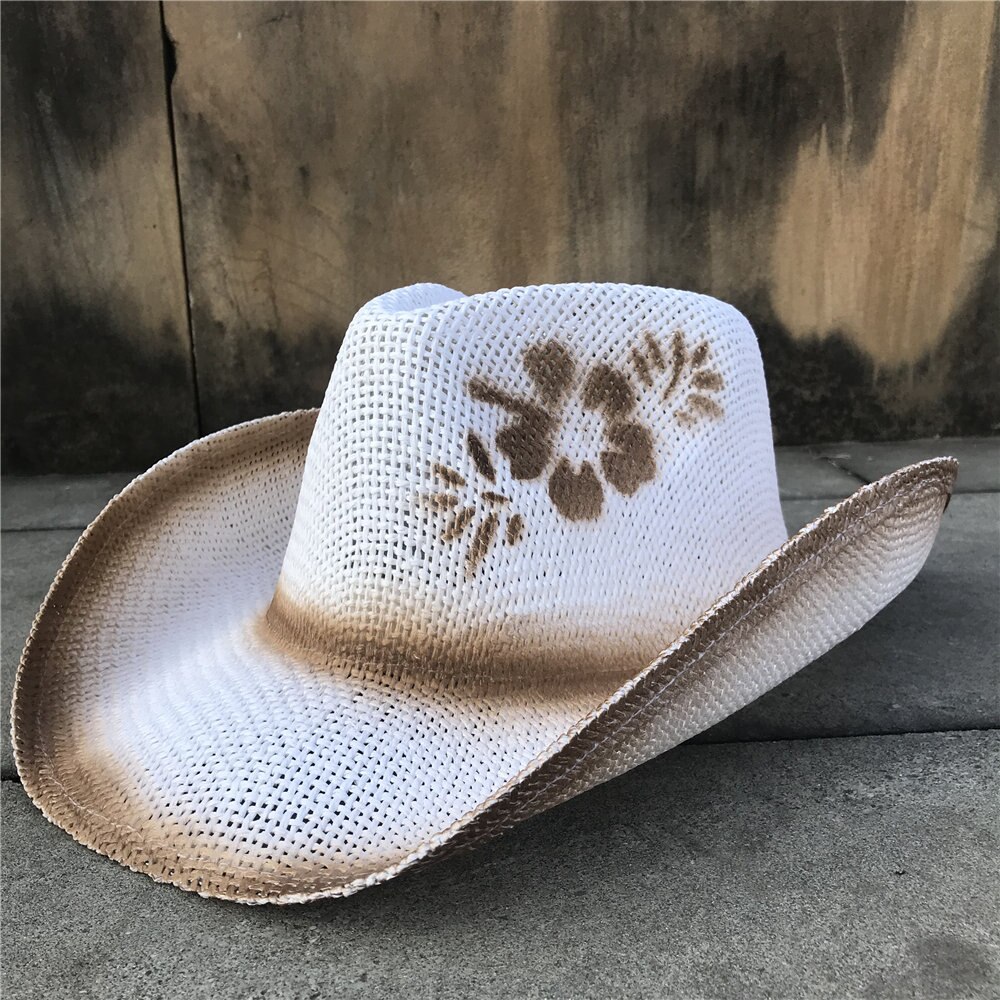 Kvinder strå hul western cowboy hat dame blomst strand sommer sombrero hombre hat fascinator sunbonnet cowgirl solhat