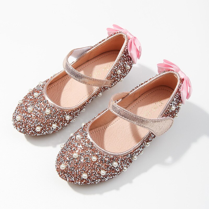 ULKNN Kids Shoes Girls Rhinestone Princess Shoes Child's Leather Show Crystal High-heeled Children's Shoes Pink: pink / EUR29 Inner 18.5CM