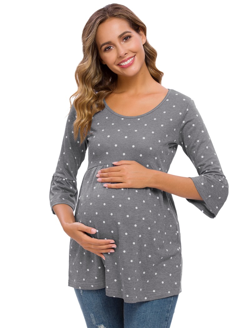 Summer casual Tunic Tops Women Tee Shirt Maternity Clothes Ruffles Plus Size Tees T-shirt Pregnancy Loose Womens Clothing: Gray / M