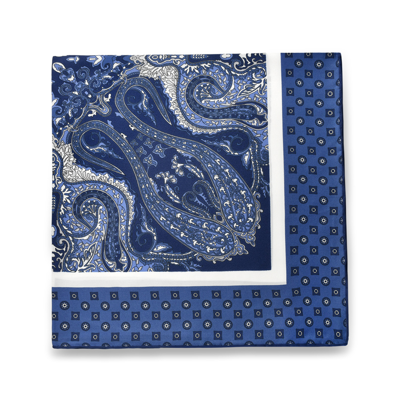 Petit Foulard Carré en Soie Naturelle de Style Ethnique Bleu, Hijab pour Homme et Femme, Mouchoir pour Adulte, de Luxe, Printemps et Automne: Default Title