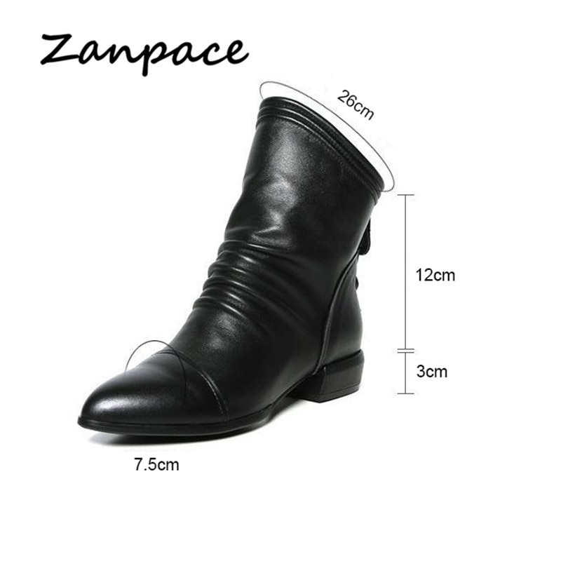 Leren laarzen winter zwarte enkellaarsjes voor dames herfst hoge hak grote maat 43 damesschoenen rits zapatos mujer