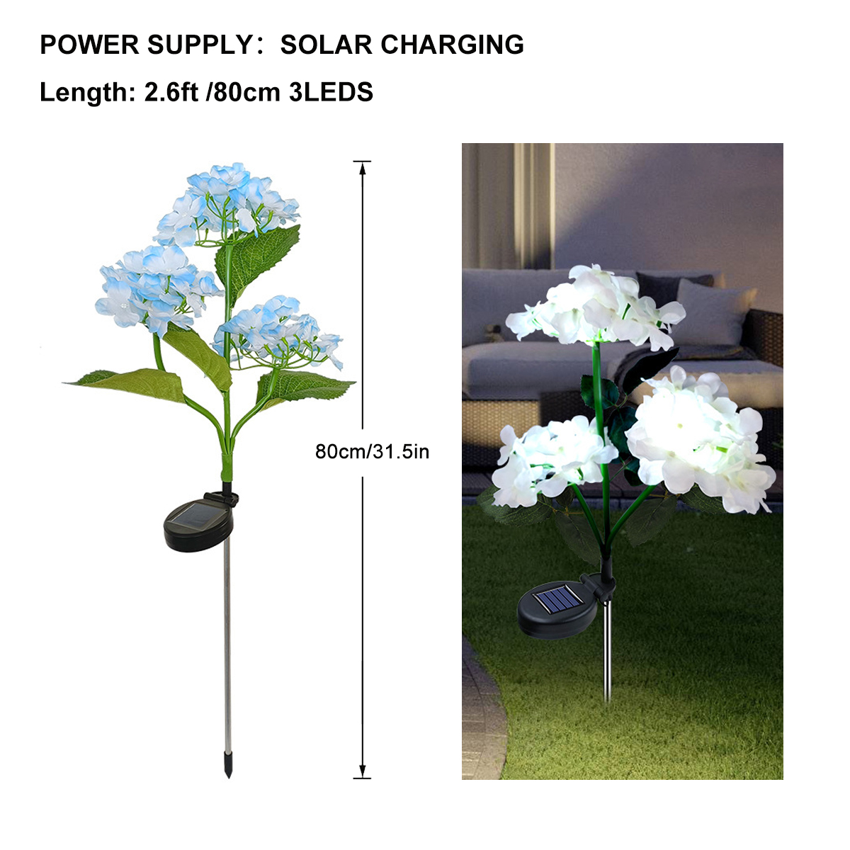 Solcelledrevet hortensia-blomsterlampe, solcelledrevet led-lys, udendørs haveplænelampe, gårdhavehegn, passage, villadekoration
