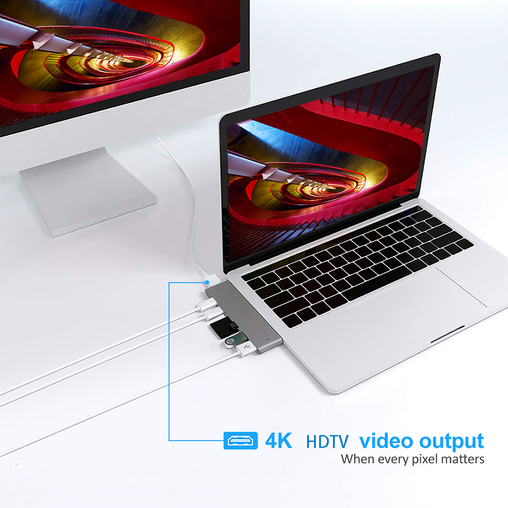 Double Type C with HDMI 4K Converter USB HUB Cable Splitter Card Reader for Macbook Pro Laptop Data Extender Charge Dock Adapter