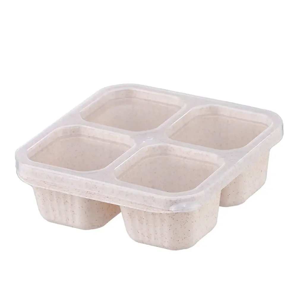 4 Grid Snack Containers Reusable Meal Prep Lunch Containers Portable for Kids and Adults Home Snack Storage Bottles Kitchen Tool: Light Grey
