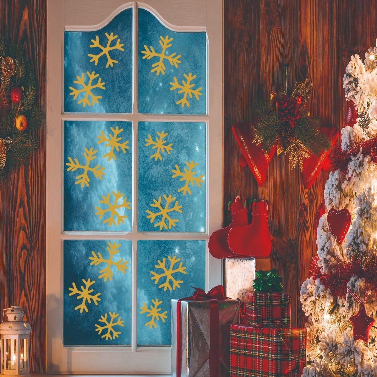 Merry Christmas Letters Wall Stickers Santa Claus Static Sticker Ladder Old Man Scene Removable Window Sticker Home Decoration: E