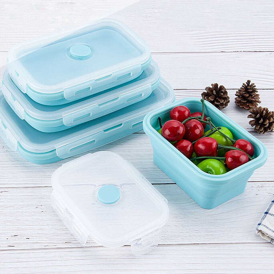 Collapsible Food Fruit Salad Storage Containers with Airtight Lid Stacking Fold Storage Containers for Food Microwave
