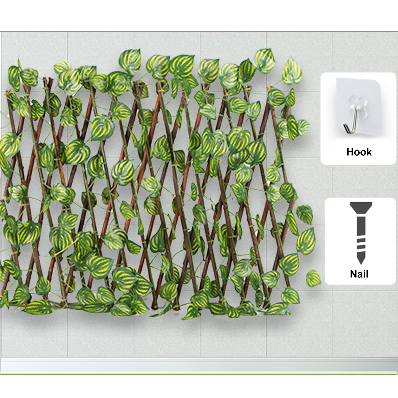 Retractable Artificial Garden Fence Expandable 40CM Faux lvy Privacy Fence Gardening Plant Wood Vines Climbing Frame Waterproof