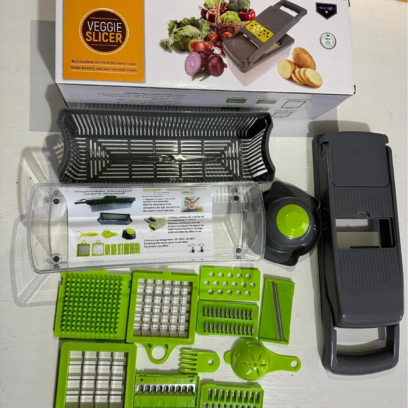 Kjøkken grønnsakskutter multifunksjonell 16- delers sett potetkvern terningverktøy for hjemmebruk for å kutte grønnsaker og frukt: Hvit