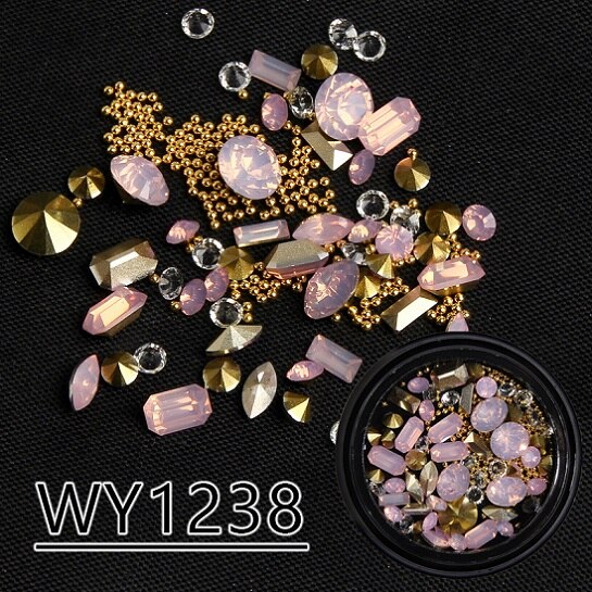 ELESSICAL Mixed Shape Opal Nail Resin Rhinestones Gems 3D Tip Drill Copper Nail Charm Beads Studs Manicure Nails Art Decorations: WY1238