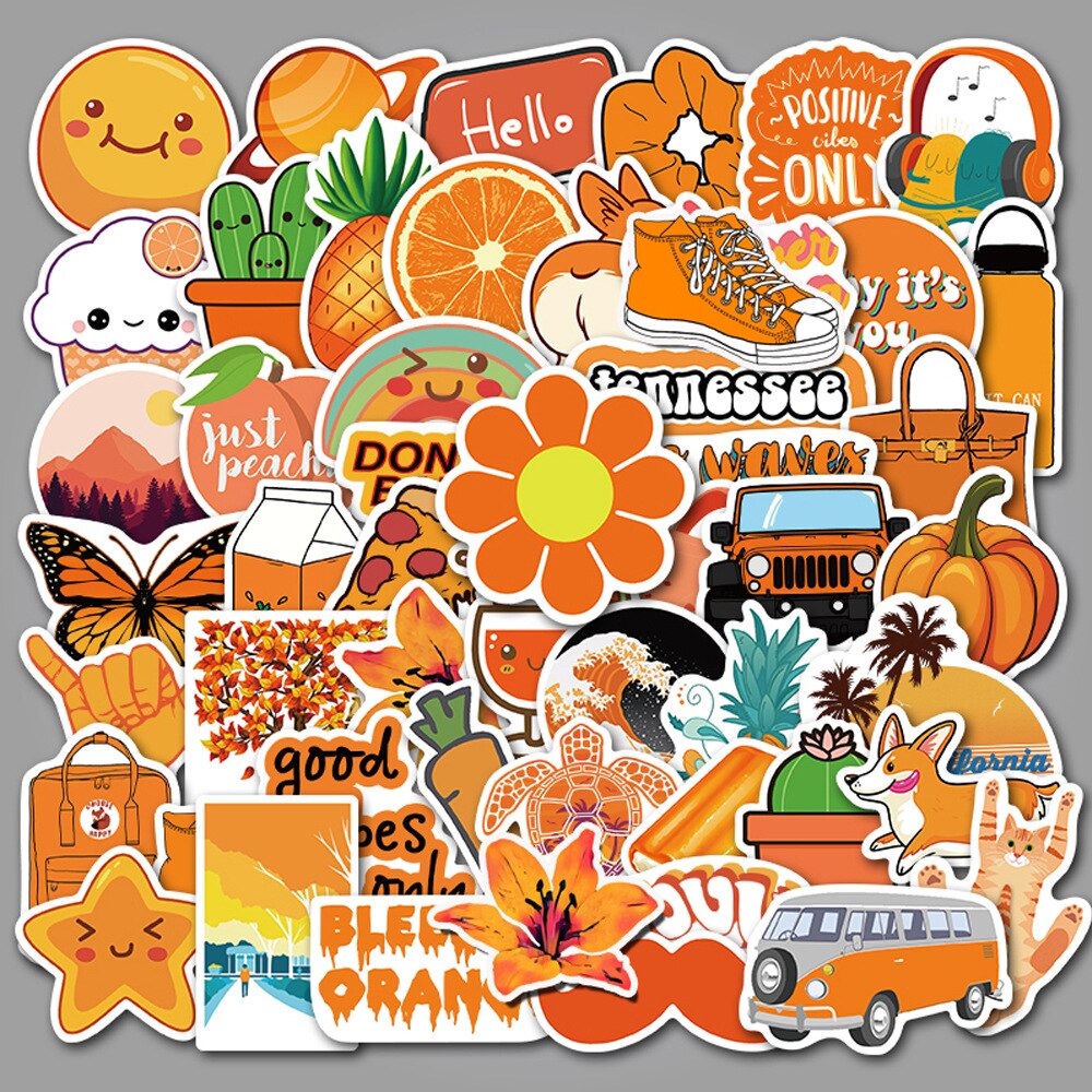 50PCS/set Warm Orange Vsco Stickers Summer Pizza Fruit Pegatina For Laptop Skateboard Suitcase Girl Waterproof Decal Sticker