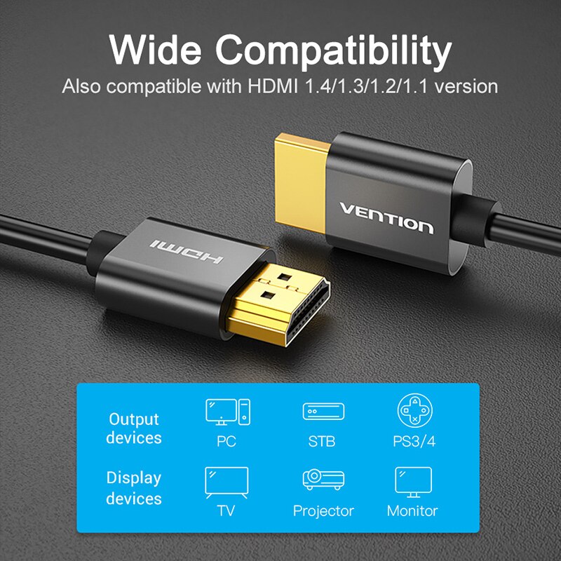Vention Slim-Cable HDMI 2,0 para Xbox, PS3/4, PC, Monitor, Nintendo Switch, proyector, HDTV, 4K/60HZ